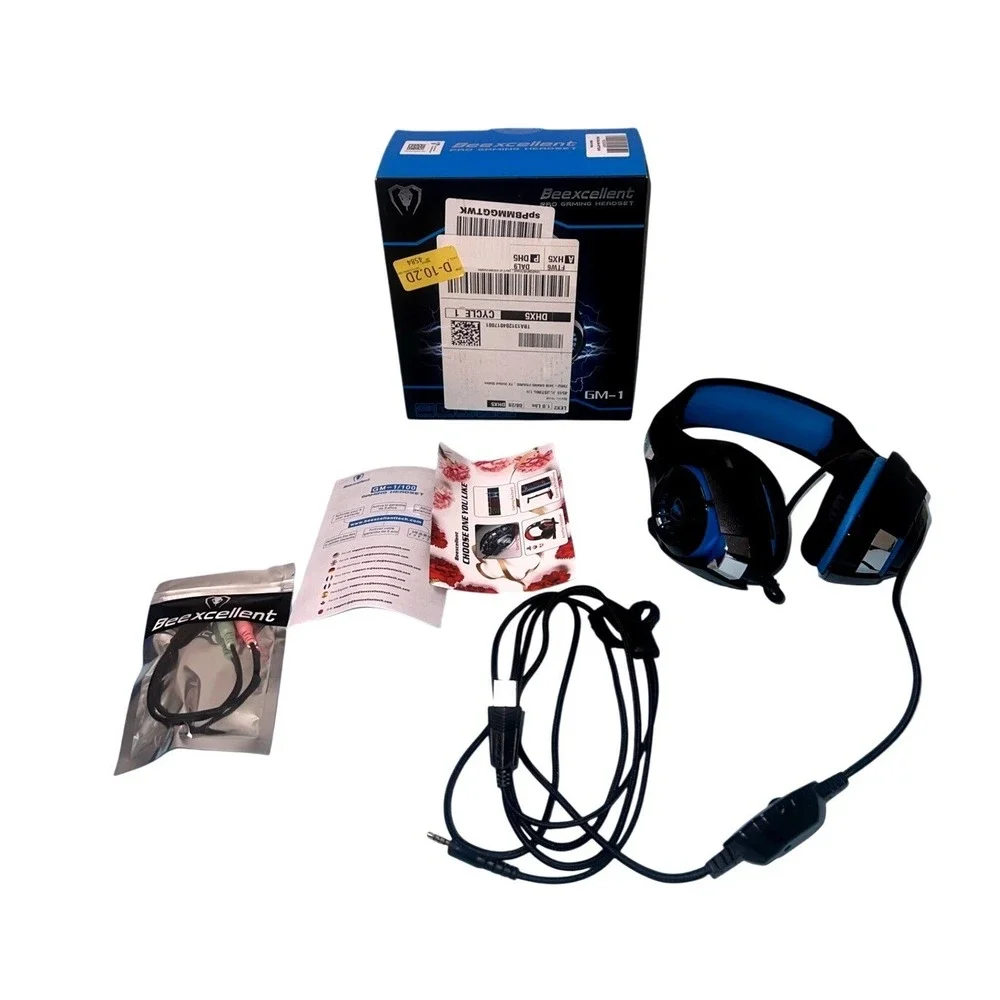 BEEXCELLENT GM-1 USB Gaming Headset Black & Blue Wired soft Cushioned Adjustable